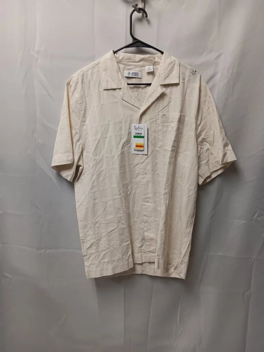 Men's Cream Penguin Dress Shirt Short Sleeve Size Large ORG $95 NWT (rack 1